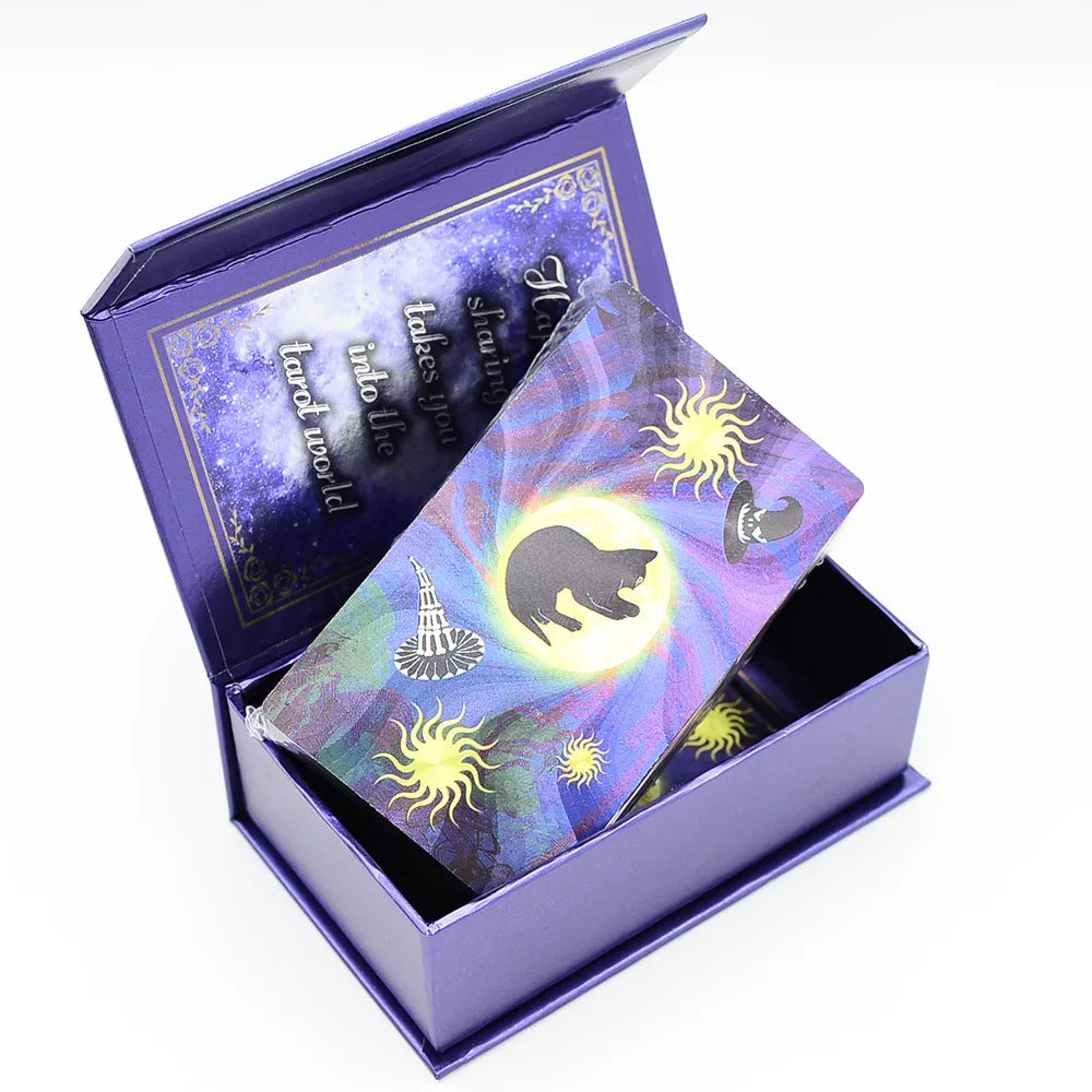 Gold Foil Witch Tarot Cards with Guide Book English Waterproof Card Game Poker Divination Emotional Interactive Board Game