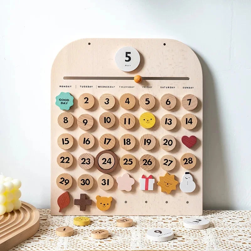 Wooden Montessori Concept Educational Toys Children's Room Decorations Cognitive Display Early Education Fun Calendar Pendants