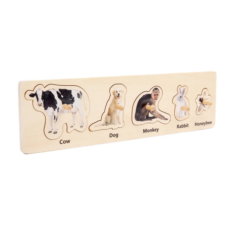 Montessori Educational Toys Wood Puzzle Animal and Food Matching Game Children Hand-Eye Coordination Fine Motor Skill Exercise