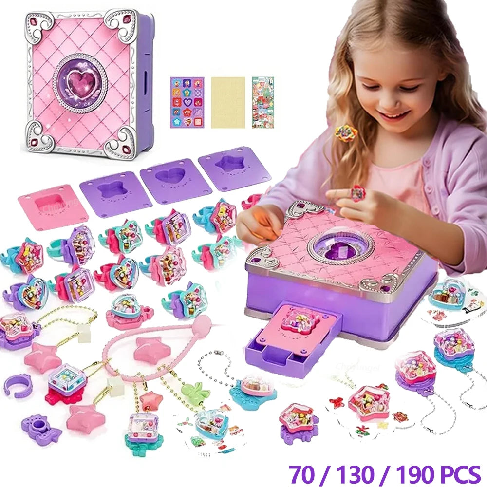 Magic Jewelry Making Kit 3D Magic DIY Jewel Rings Keychain Creative Handmade Craft Box Set for Girls Xmas Birthday Gifts