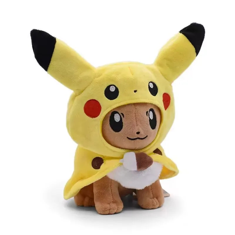 Kawaii Pikachu Cosplay Eevee Plush Toy Pokemon Stuffed Dolls Eevee Dressing Cloak Cos Pikachu Plushies Toy Hobbies Kid Xmas Gift