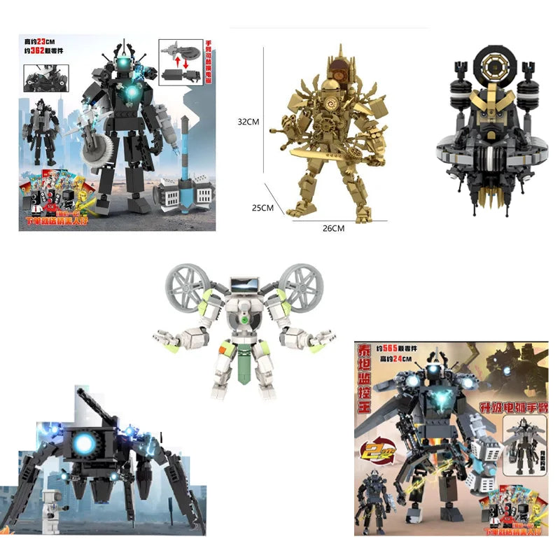 3.0 Titan Clock Man Creative Skibidi Toilet Building Blocks Set Red Drill Man TV Monitor Model DIY Bricks Toys For Boy Xmas Gift