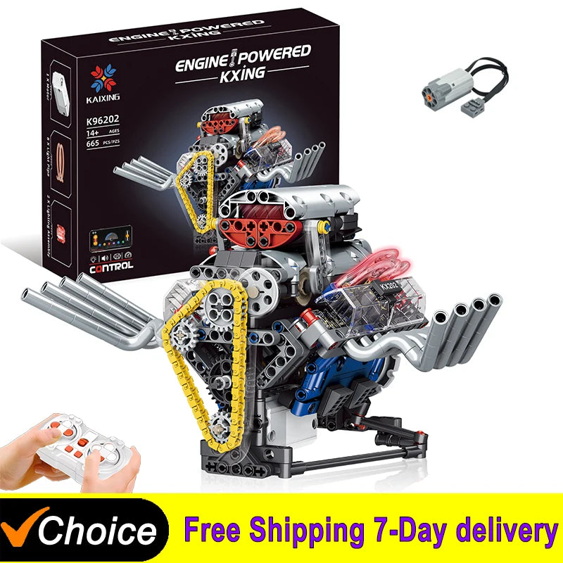 MOC V8 Engine Model Technical Electrically Drive Car Building Blocks Set Creative Educational Toy christmas Gifts for Boy Kids