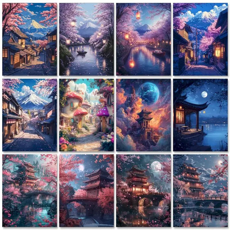 GATYZTORY Diy Paint By Numbers For Adults Kits Acrylic Paint Night Landscape On Canvas Numbers Painting For Home Decors