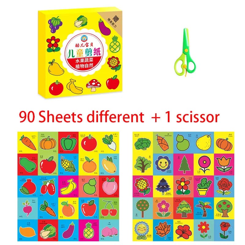 48/90pcs Scissor Skills Toy Set Children Kids Cutting Activity Workbook Preschool Learning Cognition Animal Fruits PaperCraft
