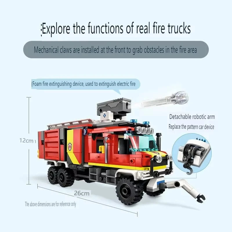 2025 new city series model fire command rescue fire truck mobile vehicle moc drone building block brick boy toy children's gift