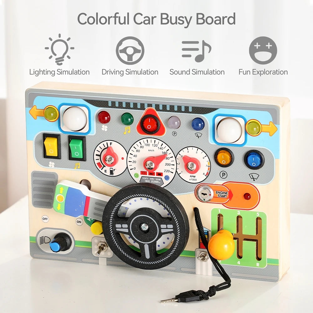 Kids Montessori Wooden Car Steering Wheel Toys Analog Circuit Driving Game Children Puzzle Driving Learning Finger Sensory Toys
