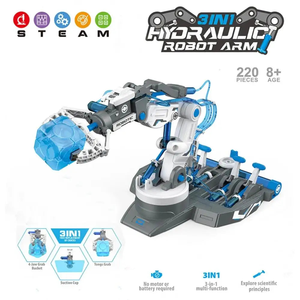 DIY Assembly 3 In 1 Cool Robot Hydraulic Manipulator Arm Toy Robot STEM Kit Engineering Scientific Robot Building Sets For Kids