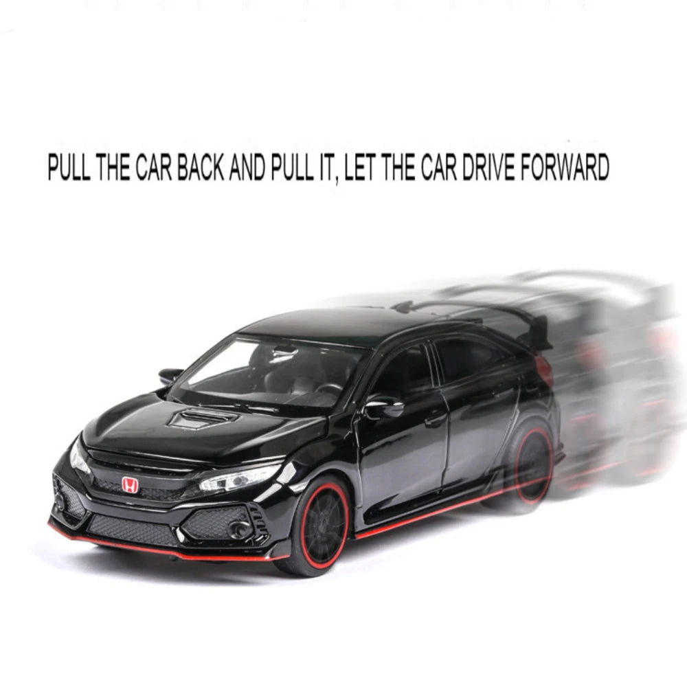 1:32 Honda CIVIC TYPE-R Alloy Diecast Toy Cars Model Simulated with Sound Light Vehicles Collection Toys Children Birthday Gifts