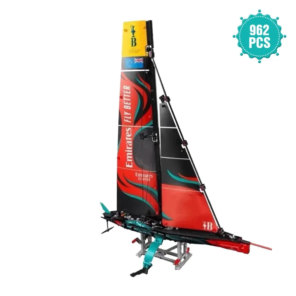 Technical Emirates Team New Zealand AC75 Yacht Building Blocks MOC Assemble Bricks Boat Toys Gift For Kids Boy 962Pcs