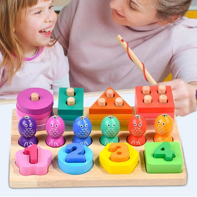 Children Four Post Geometric Modeling Building Blocks Montessori Toys Jigsaw Puzzle Teaching Aids Kids Wooden Toys