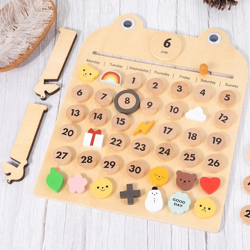 Wooden Montessori Concept Educational Toys Children's Room Decorations Cognitive Display Early Education Fun Calendar Pendants