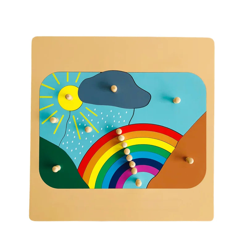 Montessori Educational Toys Wood Rainbow Puzzle for Kids Weather Learning Resource Knobbled Jigsaw Logical Thinking Game