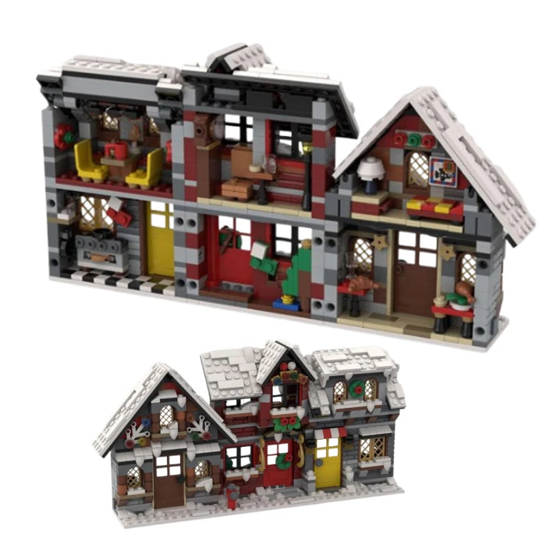Spot MOC58700 three small winter houses 94936 winter country hotel small particle assembly building blocks Christmas model toys