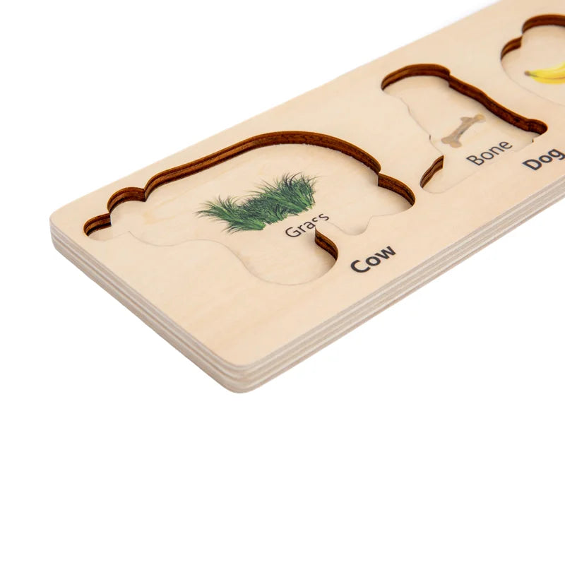 Montessori Educational Toys Wood Puzzle Animal and Food Matching Game Children Hand-Eye Coordination Fine Motor Skill Exercise