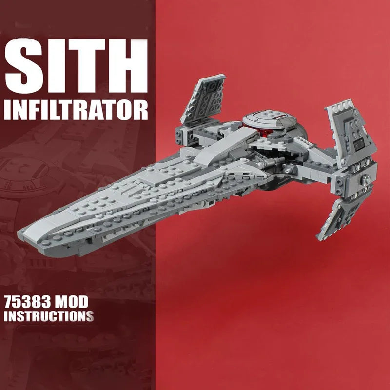 Star Plan MOC 640pcs Sith Infiltrator 75383 MOD Fighter SpaceShip Battle Model Building Blocks Education Assembly Model