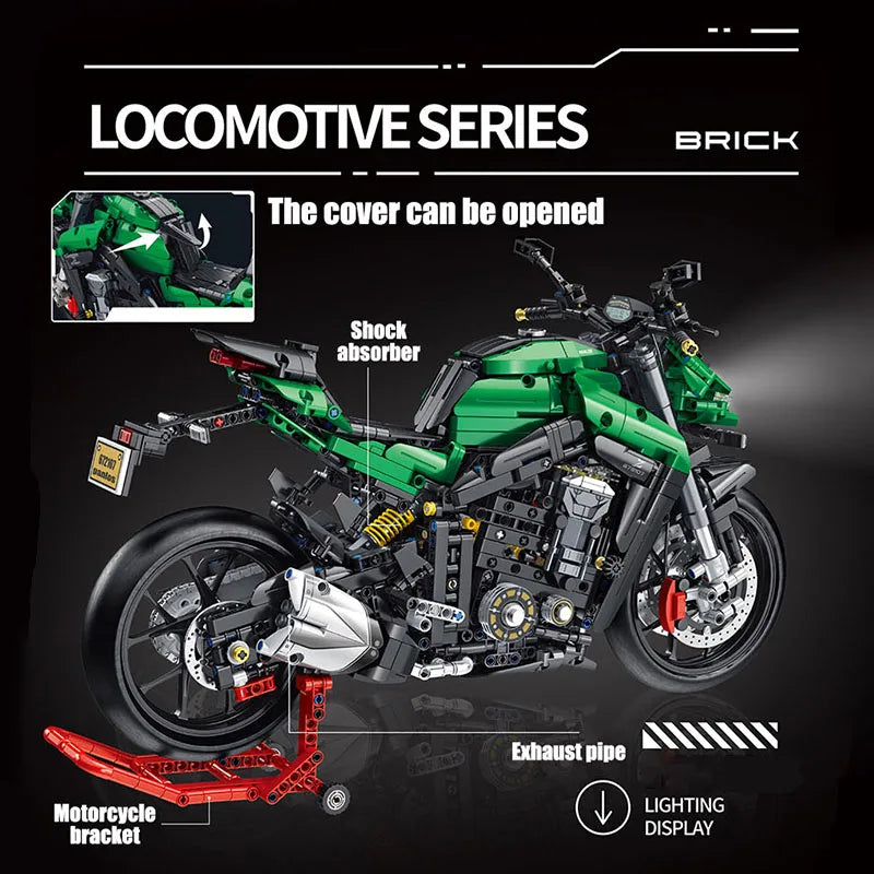 Technical MOC Kawasakied Z1000 Motorcycle Model Building Blocks City DIY Motorbike Racing Car Bricks Toys For Children Boy Gifts
