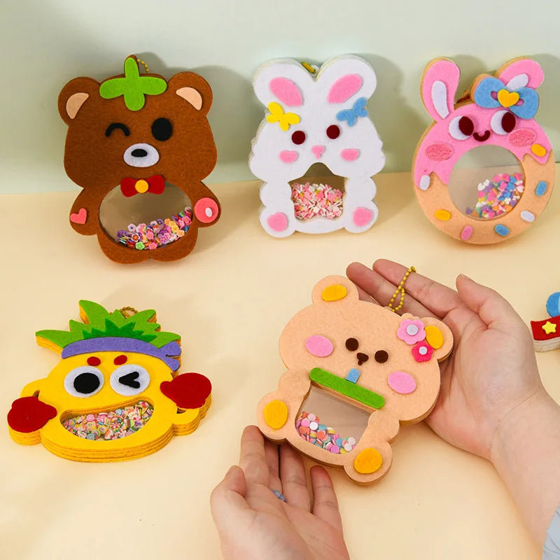 Cartoon Non Woven Shake Pendant DIY Material Kits For Children Kids Easy To Paste Accessories Handmade Crafts Shaker Puzzle Toys