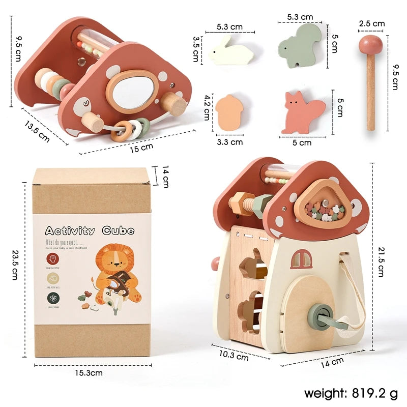 Custom Montessori Mushroom House Toy Wooden Percussion Music Toy Unlock/Place/Shape Match Game Finger Sensory Education Kid Gift