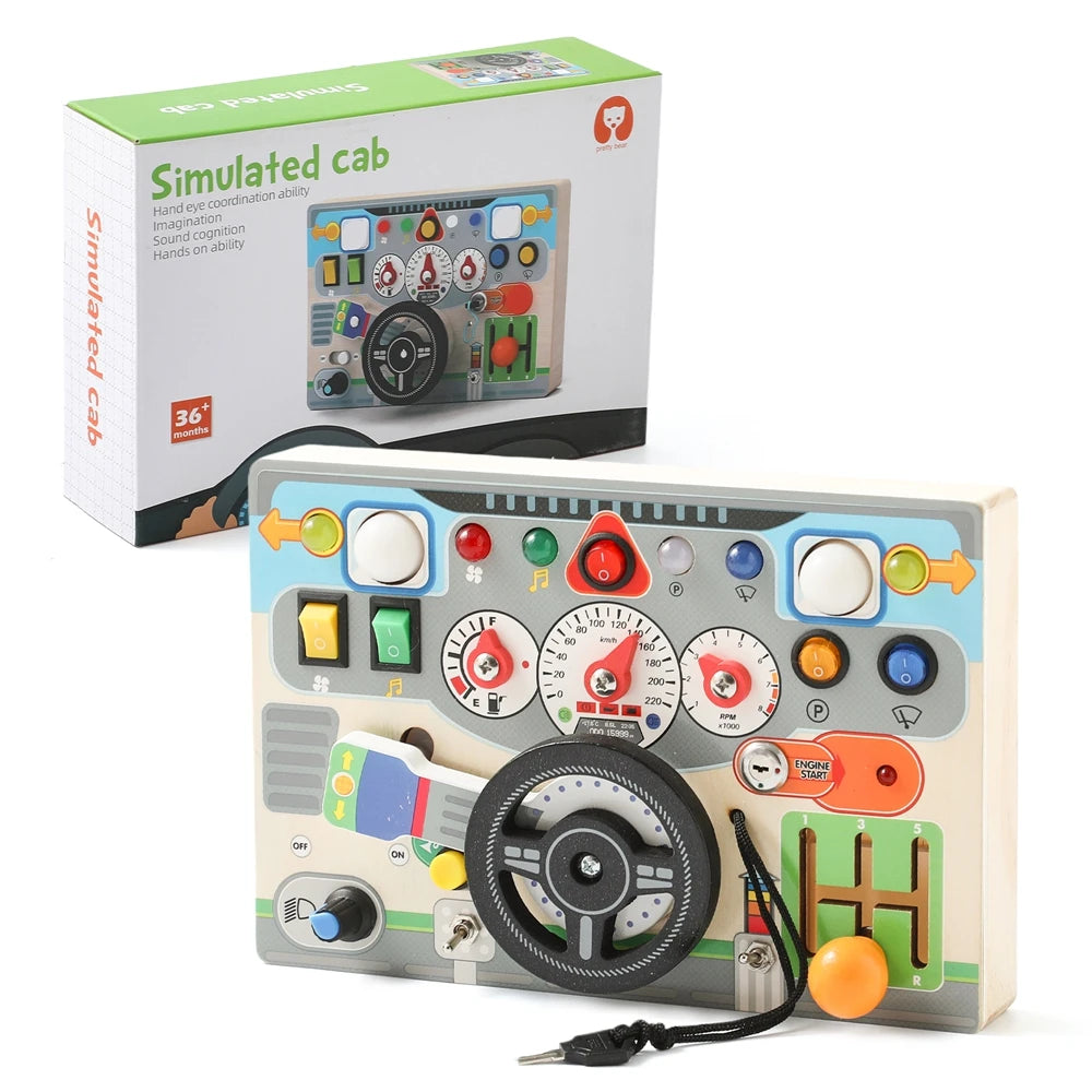 Kids Montessori Wooden Car Steering Wheel Toys Analog Circuit Driving Game Children Puzzle Driving Learning Finger Sensory Toys
