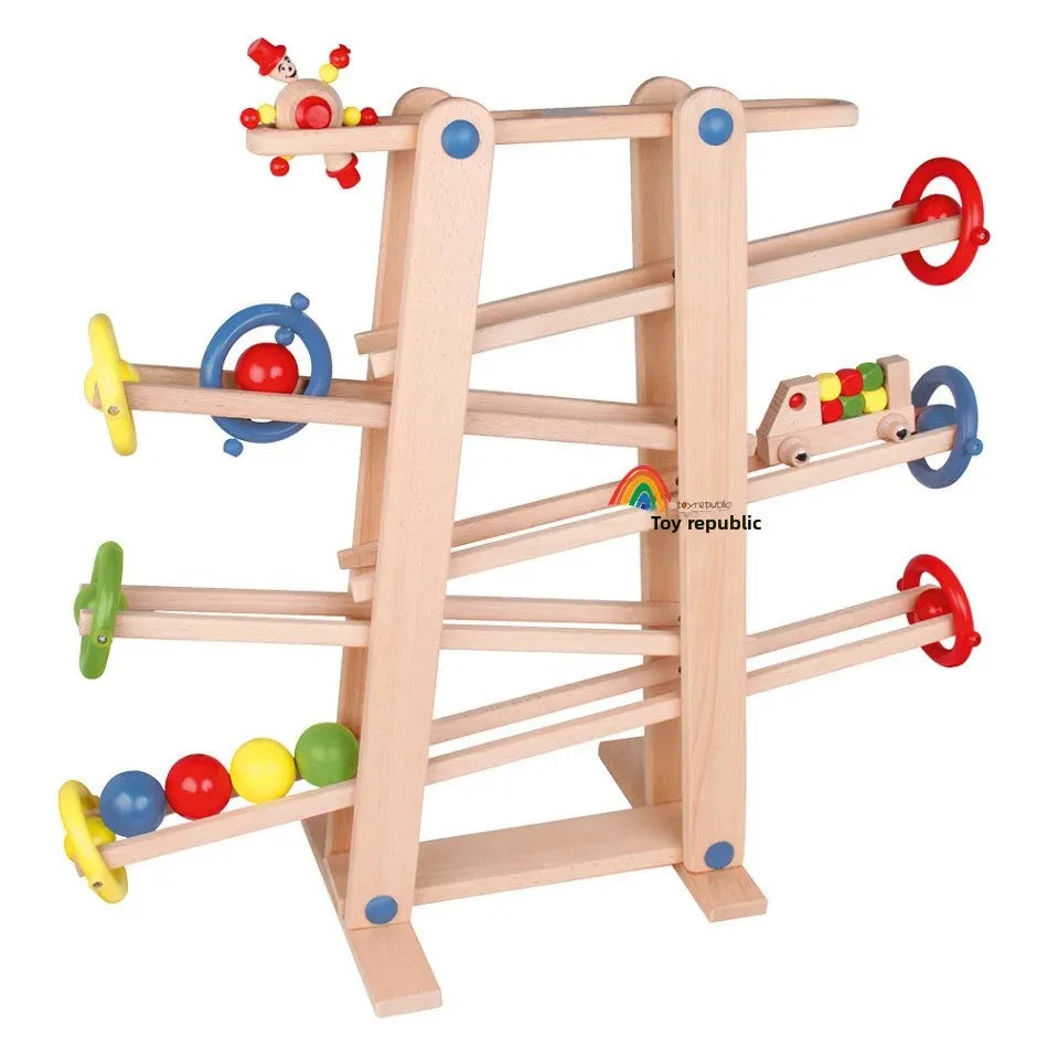 Wooden Roller Coaster Track Baby Toddler Toys Montessori Educational Concept Racing Slide Ball Game Fast-paced Fun for Kids