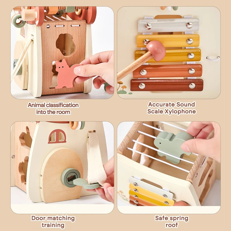 Custom Montessori Mushroom House Toy Wooden Percussion Music Toy Unlock/Place/Shape Match Game Finger Sensory Education Kid Gift