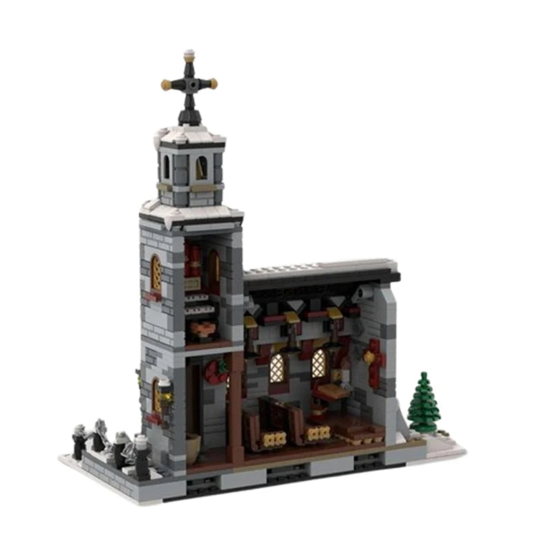 Spot MOC-58208 Winter Church Small Particle Assembly Building Blocks Street View Building Model Toy Gift