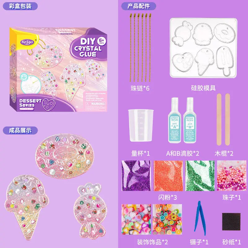 Kids DIY Crystal Glue Key chain beautiful Art Craft Set for 6 years old above Girls birthday Gift