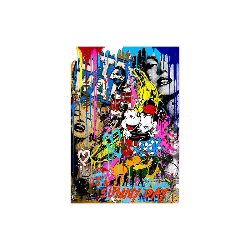 Banksy Mickey and Minnie Mouse Street Graffiti Poster Pop Wall Art Canvas Painting Print Abstract Picture for Home Decor Cuadros