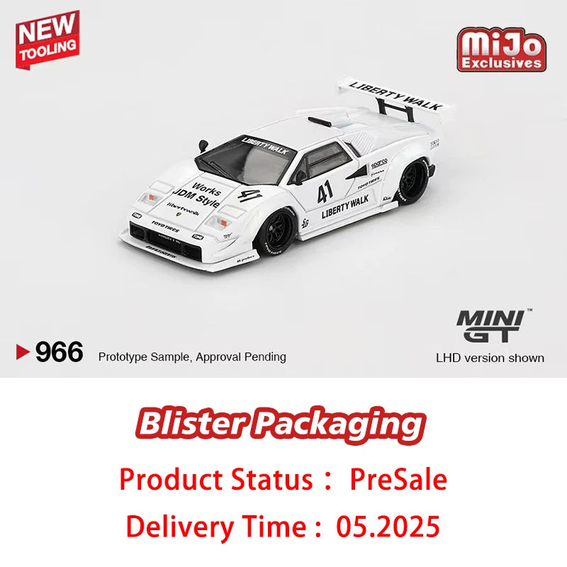 PreSale MINIGT 966 1:64 LBWK Lamborghini Countach White 2024 Diecast Model Collection Toys