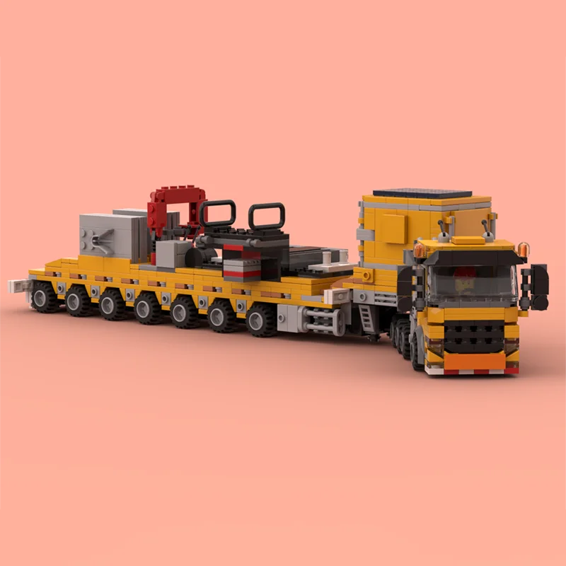 Moc creative engineering vehicle ballast flatbed trailer technology children's toys birthday building blocks holiday gift