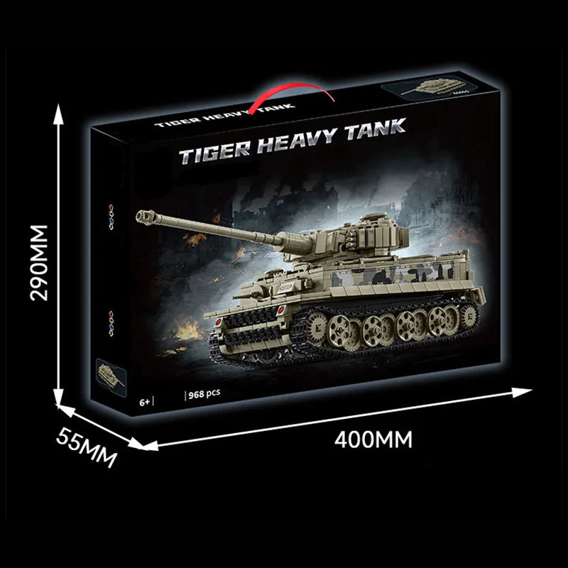 Military WW2 MOC Tiger Heavy Tank Army Main Battle Tank Soldiers Figures Building Blocks Bricks Set For Children Boys Toys Gifts