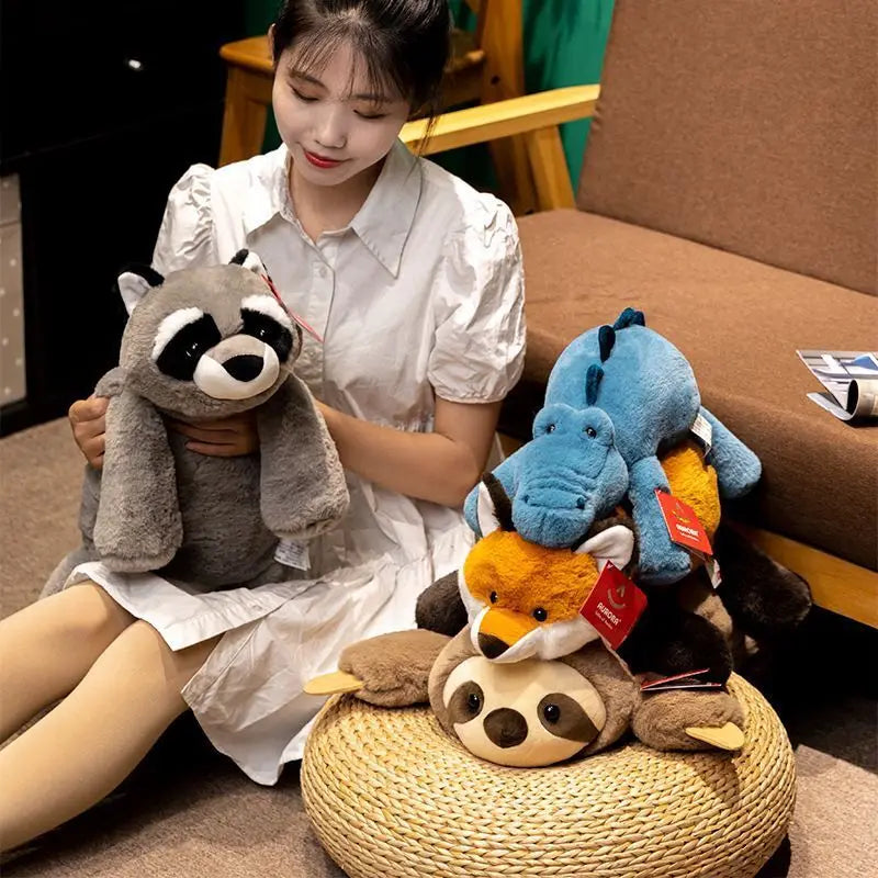 45-70cm Super Soft Lazy Fluffy Hair Plush Stuffed Animal toy Plushie Raccoon Fox Crocodile Sloth Girl Throw Pillow Birthday Gift