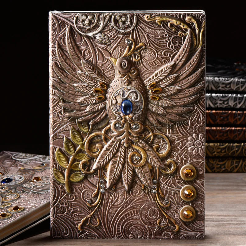 A5 Notebook Vintage Embossed Immortal birds Hardcover PU Cover Diary Agenda Weekly Planner For Students School Office Supplies