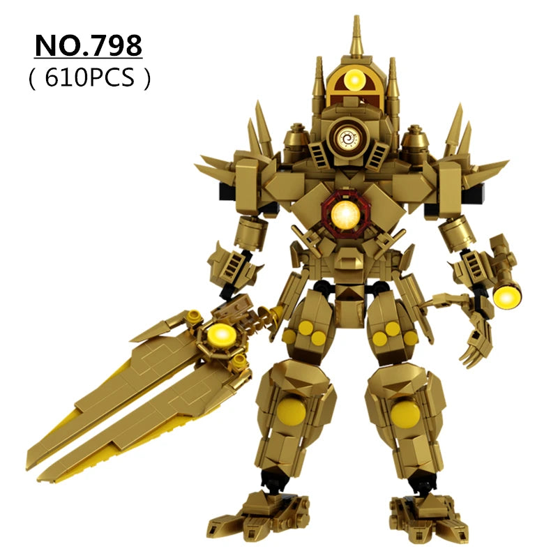 610pcs/set Skibidi Toilet Series MOC Building Blocks 4.0 Updated Golden Titan Clock Man DIY Bricks Toys For Kids Christmas Gifts