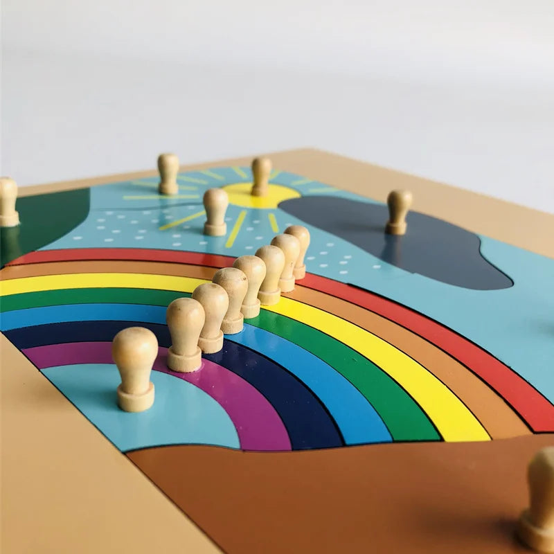 Montessori Educational Toys Wood Rainbow Puzzle for Kids Weather Learning Resource Knobbled Jigsaw Logical Thinking Game