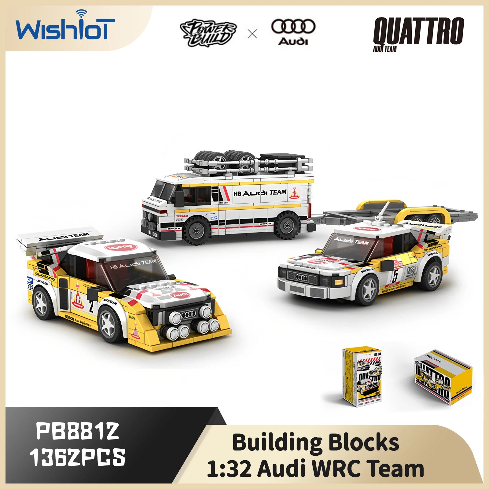 MOC Audi WRC Team 1:32 Building Block Sports Car Model Tech Racing Car Assembling Collection Vehicle Toy Kid Aldult Gift 1362pcs