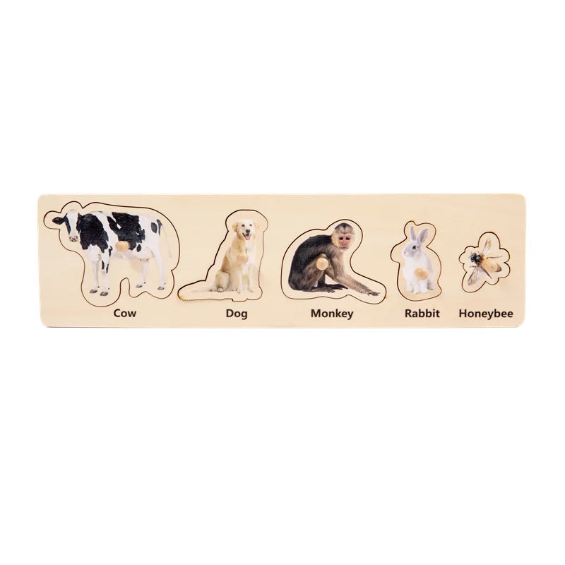Montessori Educational Toys Wood Puzzle Animal and Food Matching Game Children Hand-Eye Coordination Fine Motor Skill Exercise