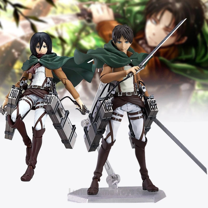 19cm Attack on Titan Comic Action Figures Figma Levi Ackerman Mikasa Ackerman Joint Movable PVC Collectible Model Toys Gifts