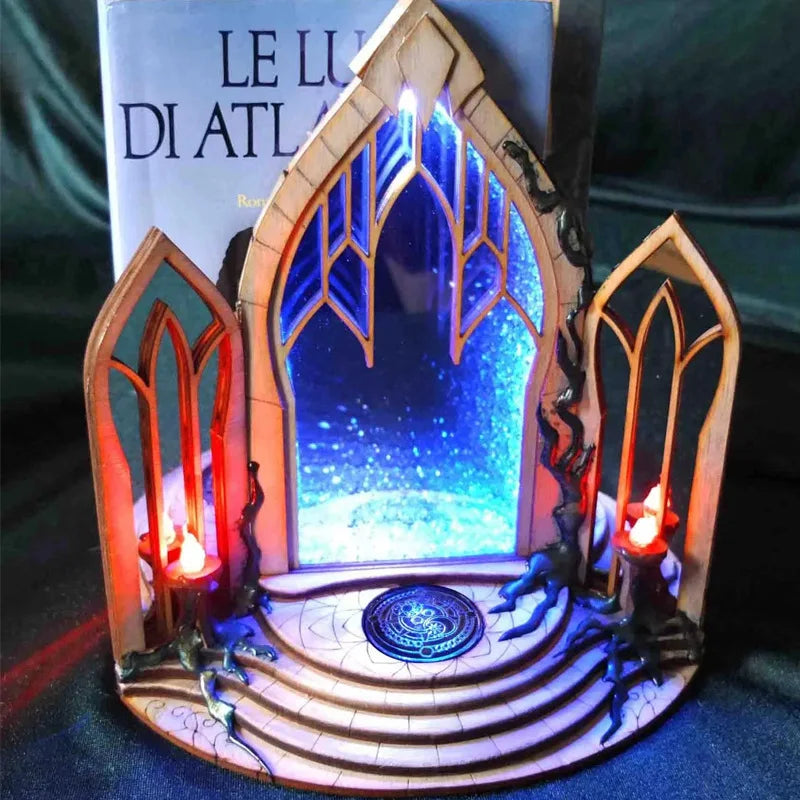 Portal Wooden Diy Bookends Creative Funny Led Light Stargate Bookends Two-Way Galaxy Door Table Ornaments Bookend Back To School