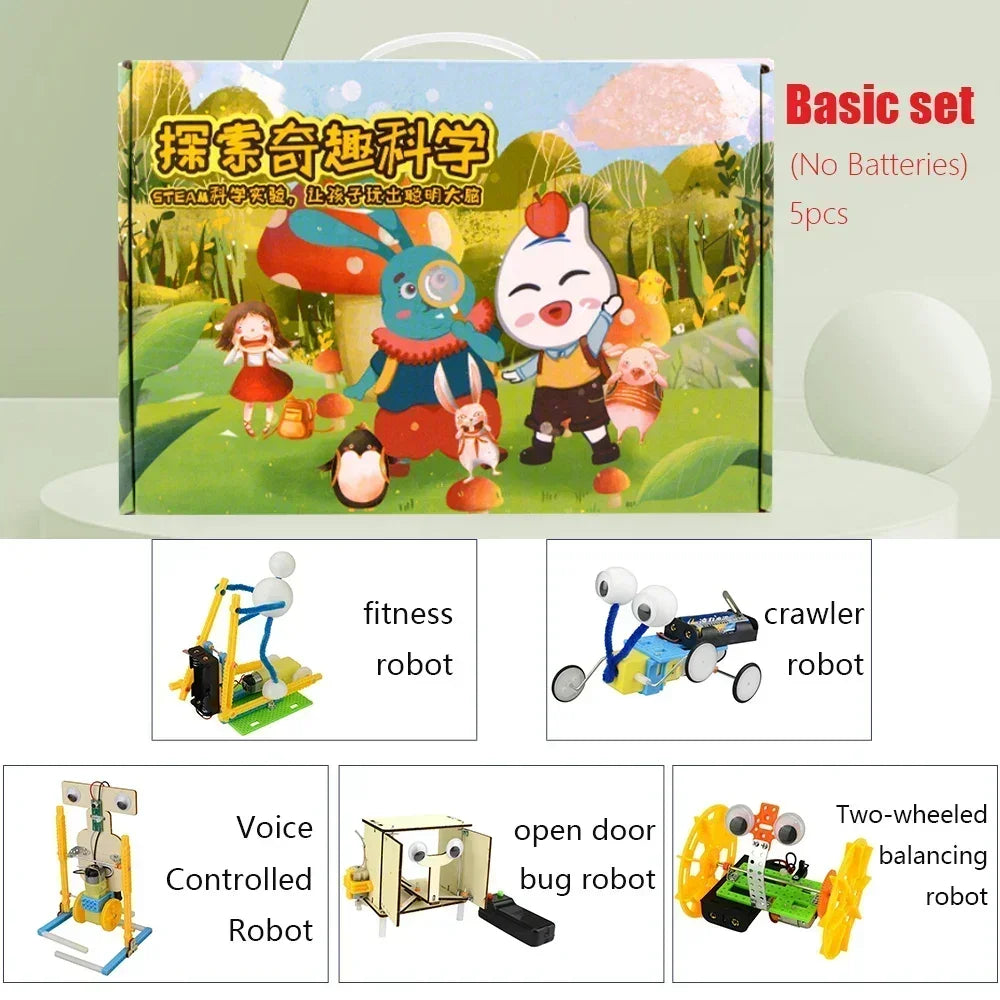1set Early Learning DIY Doodle Robot Technology Kit 3D Puzzle Model Experiment Toy Wooden science Kit for Girls Boys teens Gifts