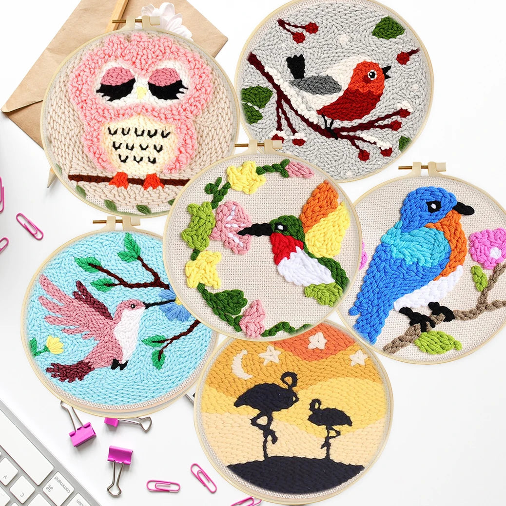 Diy Punch Needle Embroidery Starter Kits Animal Pattern Sewing Kit Funny Easy Yarn Painting Arts DIY Needlework Set For Beginner