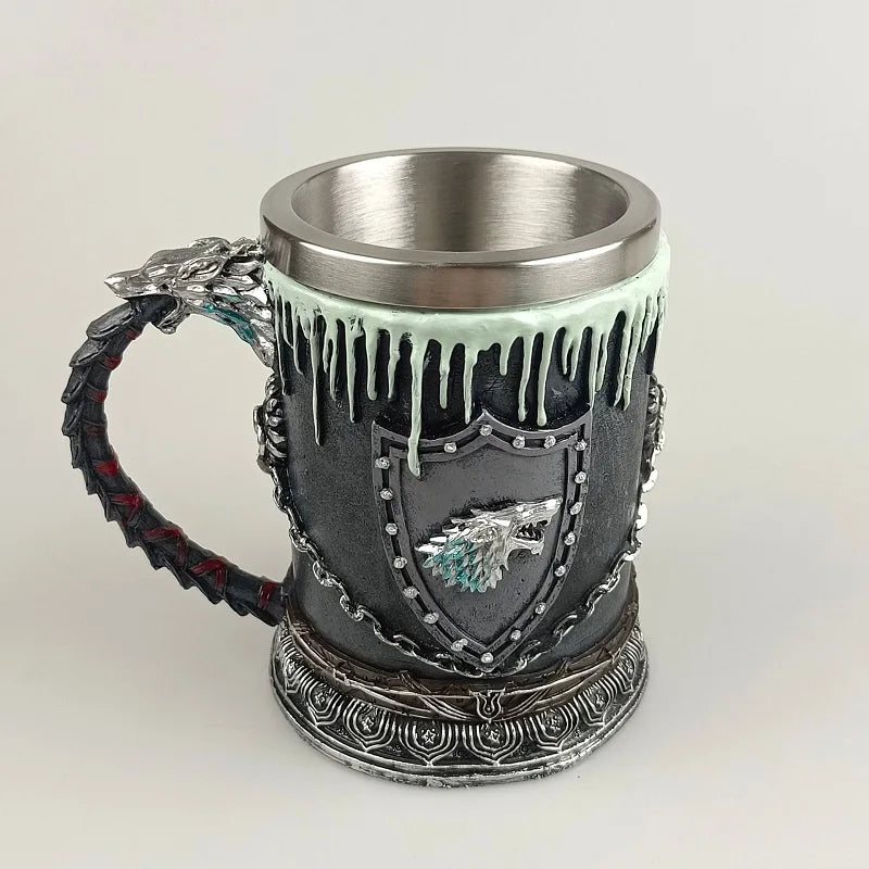 Bar Mug Creative 3D Beverage Beer Cup Stainless Steel Resin Thrones Cups Knight Drinkware Mug Viking Beer Mug Halloween Gift