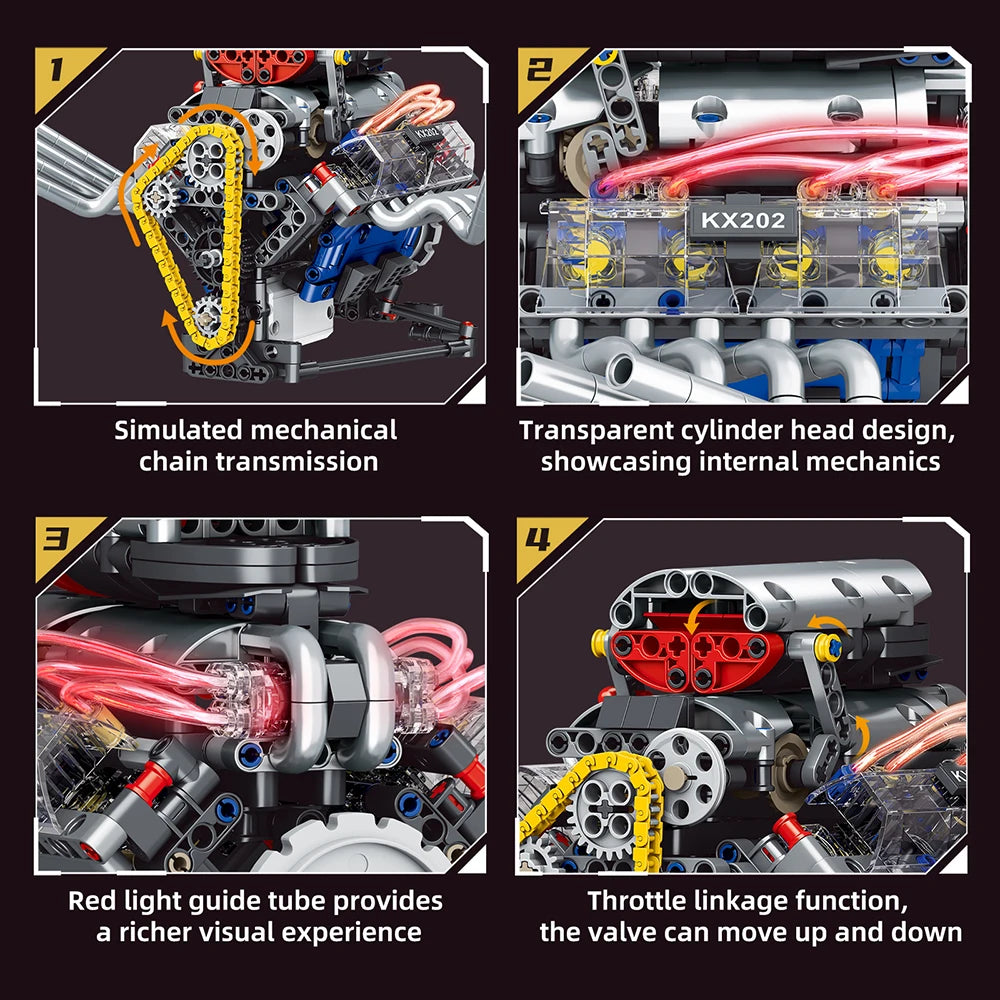 MOC V8 Engine Model Technical Electrically Drive Car Building Blocks Set Creative Educational Toy christmas Gifts for Boy Kids