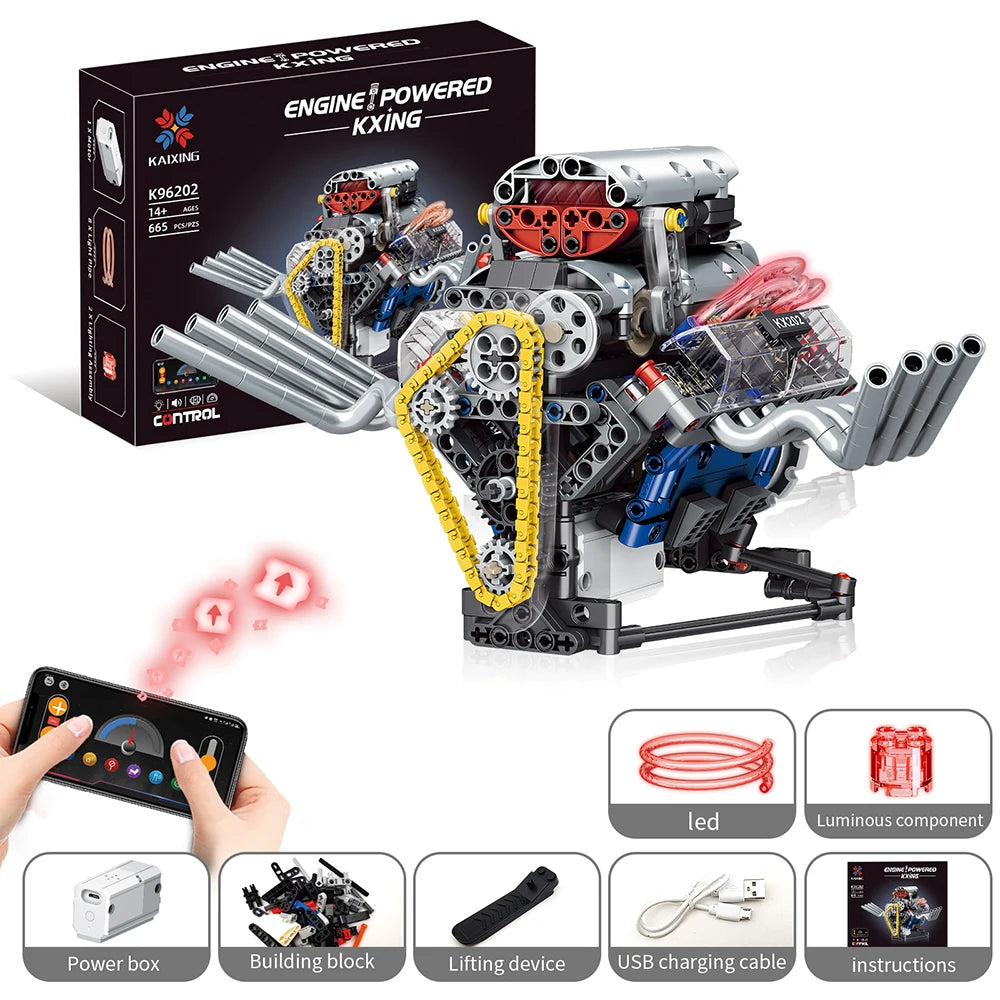 MOC V8 Engine Model Technical Electrically Drive Car Building Blocks Set Creative Educational Toy christmas Gifts for Boy Kids