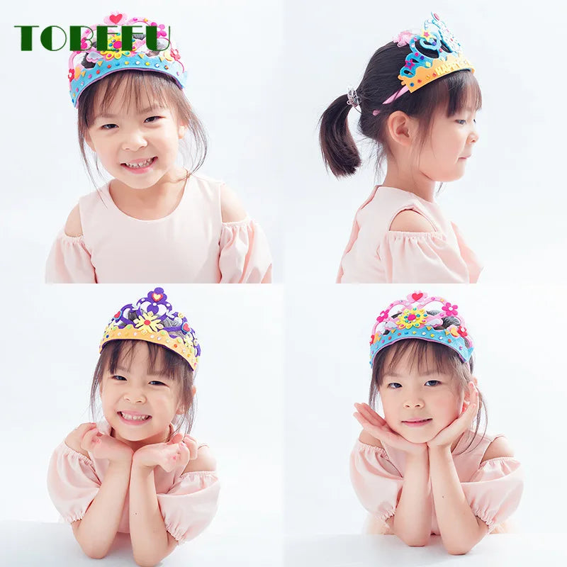 DIY Crafts Toy Crown Creative Paper Sequins Flowers Stars Patterns Toys for Kids Children Kindergarten Art Party Decorations