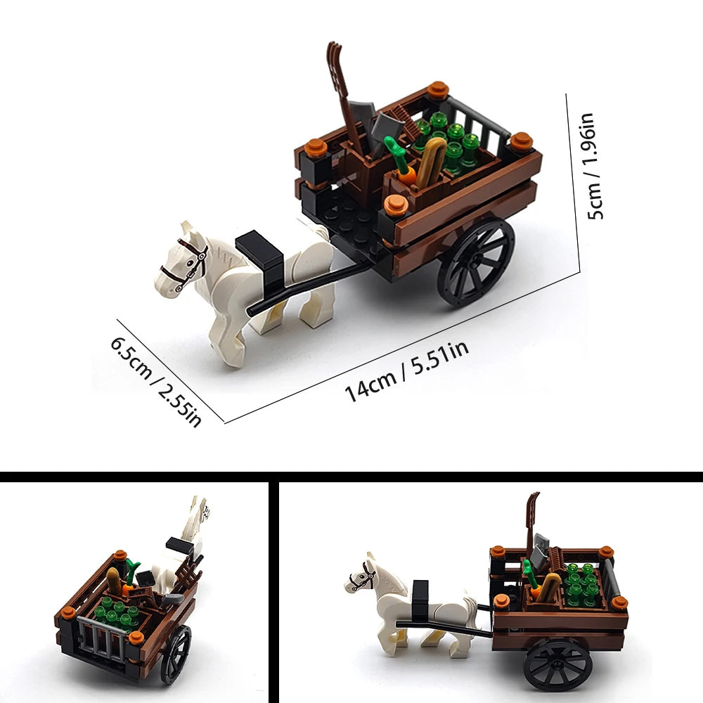 Creative Moc Medieval Military Carriage Model Western Carriage Transport Horse Building Blocks DIY Assembly Toy Birthday Gift