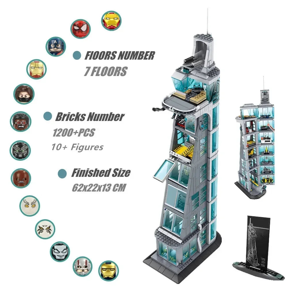7 Floors MOC Starks Tower IRON-Heroes Tony Armour Hall Model Building Blocks Bricks Gift Toy Gift