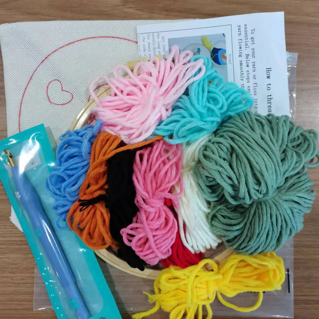 Diy Punch Needle Embroidery Starter Kits Animal Pattern Sewing Kit Funny Easy Yarn Painting Arts DIY Needlework Set For Beginner