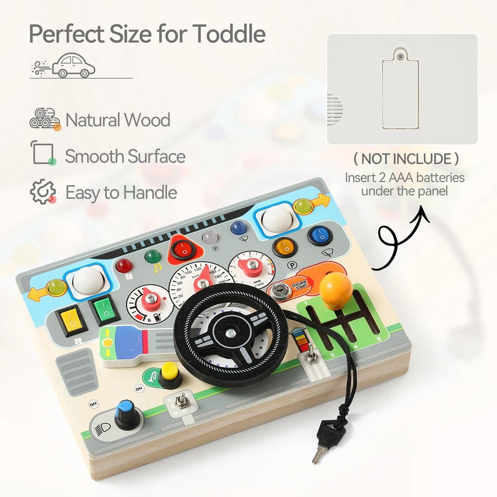Kids Montessori Wooden Car Steering Wheel Toys Analog Circuit Driving Game Children Puzzle Driving Learning Finger Sensory Toys